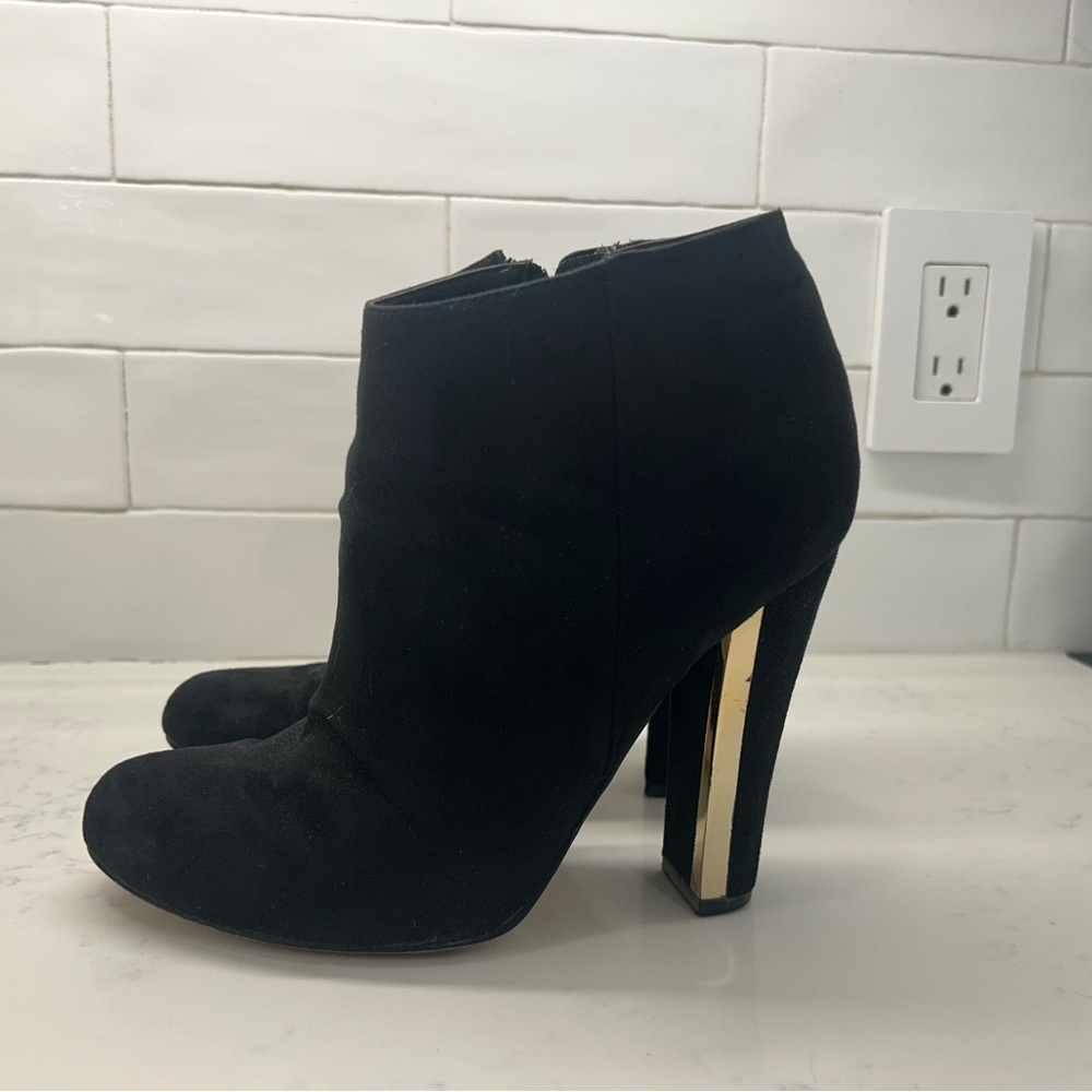 Call It Spring Black Heeled Boots with Gold Accent